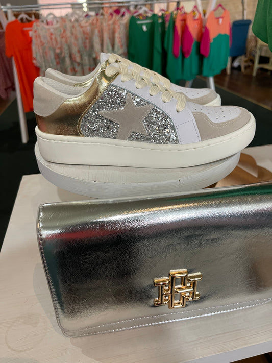 Gold and Silver Glitter Star Sneakers